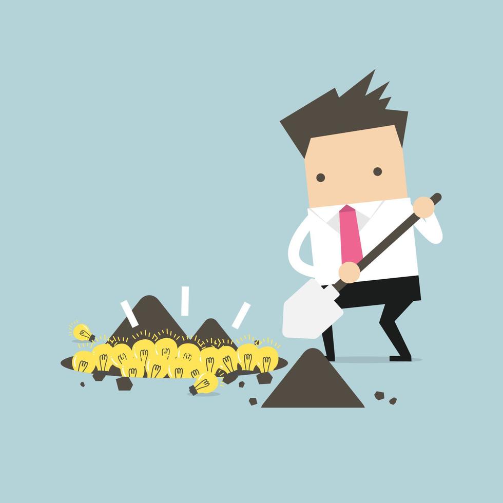 Businessman digging a ground to find an idea. vector