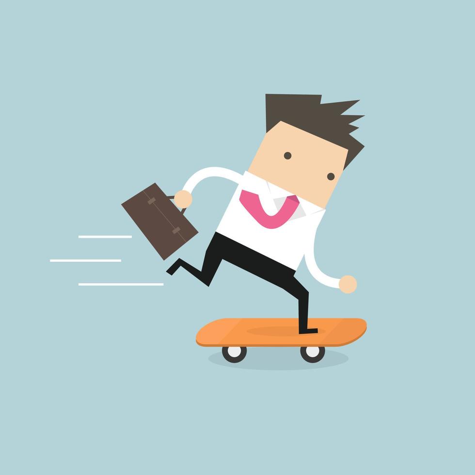 Businessman on skateboard with briefcase. vector