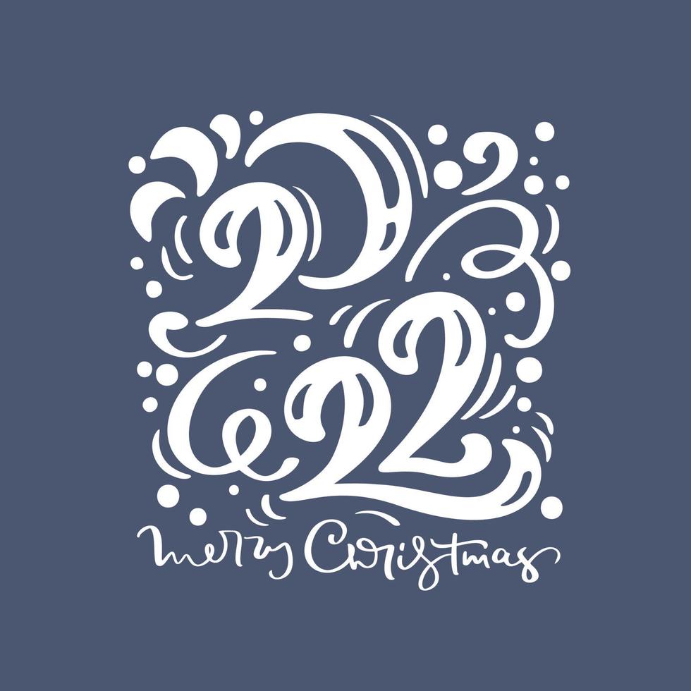 tarjeta feliz año nuevo 2022 año logo caligrafía texto feliz navidad vector ilustración de letras con fondo azul