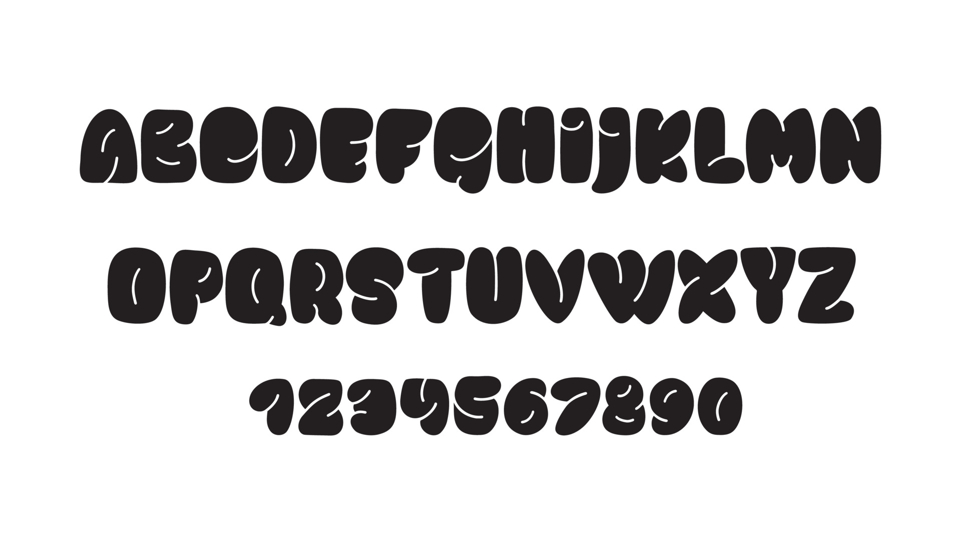 Vector hand draw bold alphabet font of cute letters and numbers