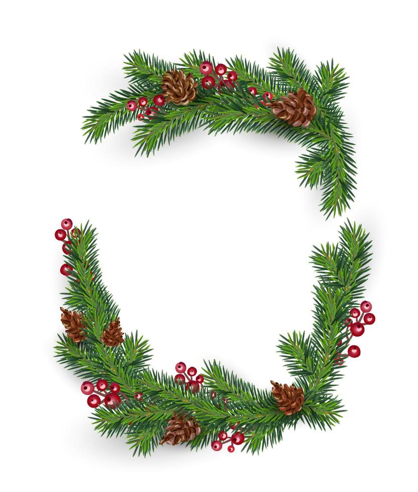 Vector marco de Navidad con ramas realistas corona de árbol con lugar para su espacio de copia de texto de invierno