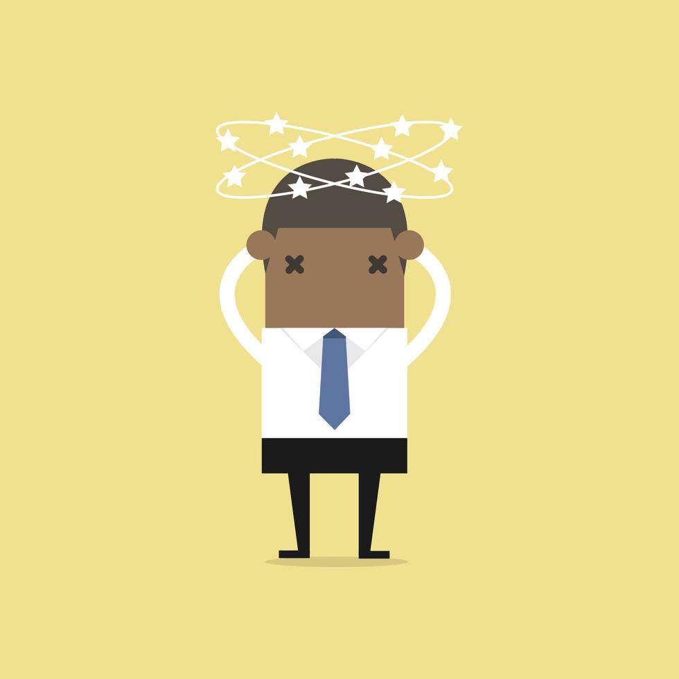 African businessman with stars spinning around his head. vector