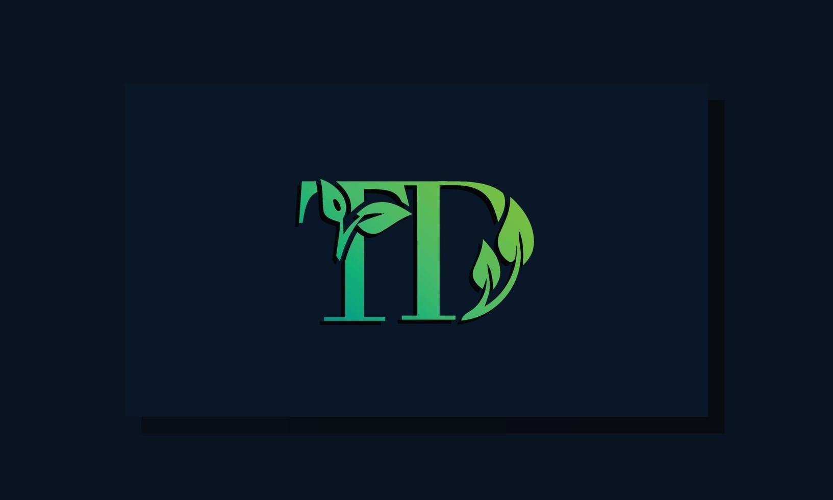 logotipo de td inicial de estilo de hoja mínima vector