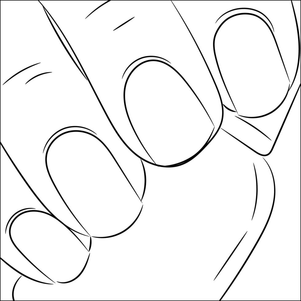 Closeup view of nail color swatch. Neat manicure vector illustration. Female hand holding nail polish bottle.