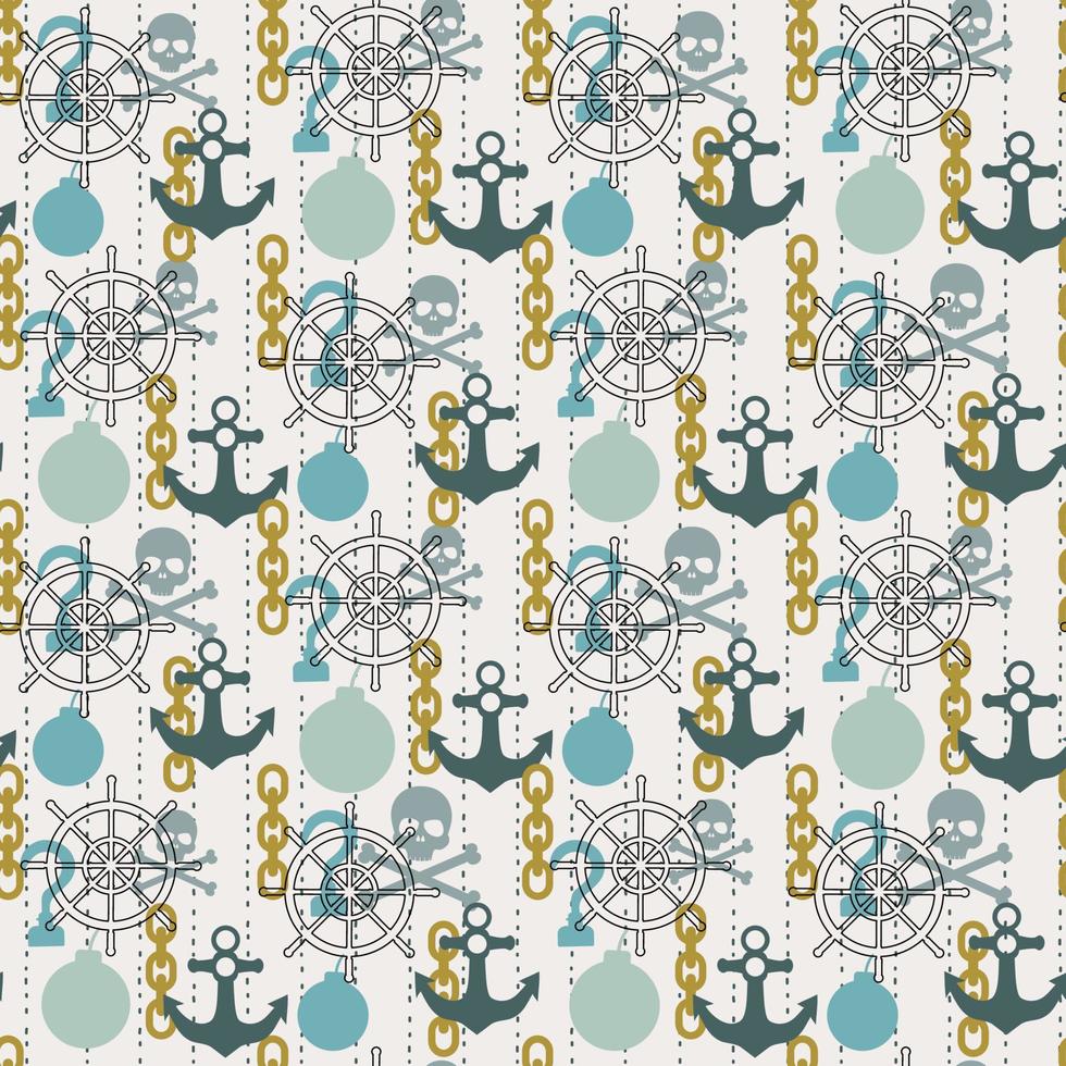 Seamless pirate theme pattern, vector background