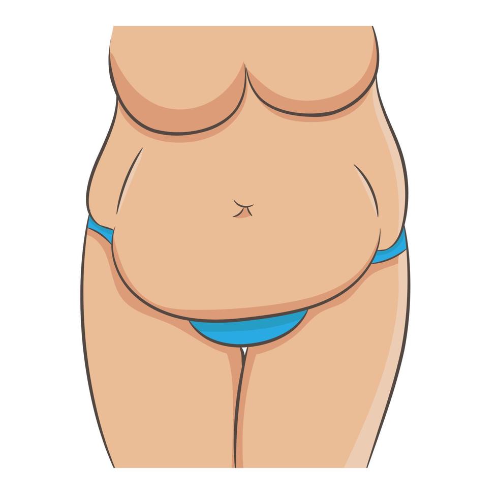 obesidad y concepto de problemas de alimentación poco saludables. parte del torso femenino con senos, abdomen y caderas gordos. vector