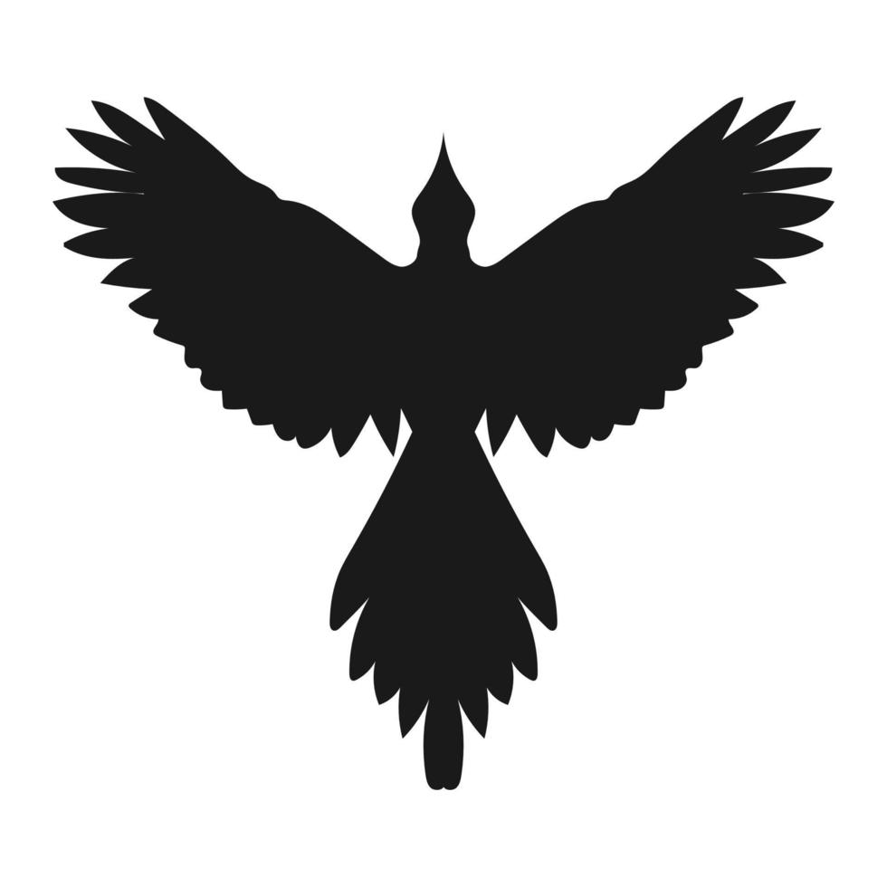 silueta de un pájaro urraca volador, vista frontal con alas extendidas. contorno vectorial simple aislado sobre fondo blanco. icono gráfico de urraca. vector