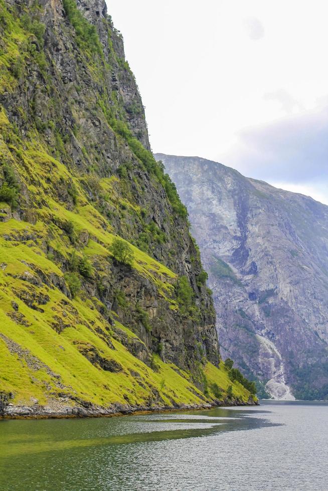 noruego hermoso paisaje de montaña y fiordo, aurlandsfjord sognefjord en noruega. foto