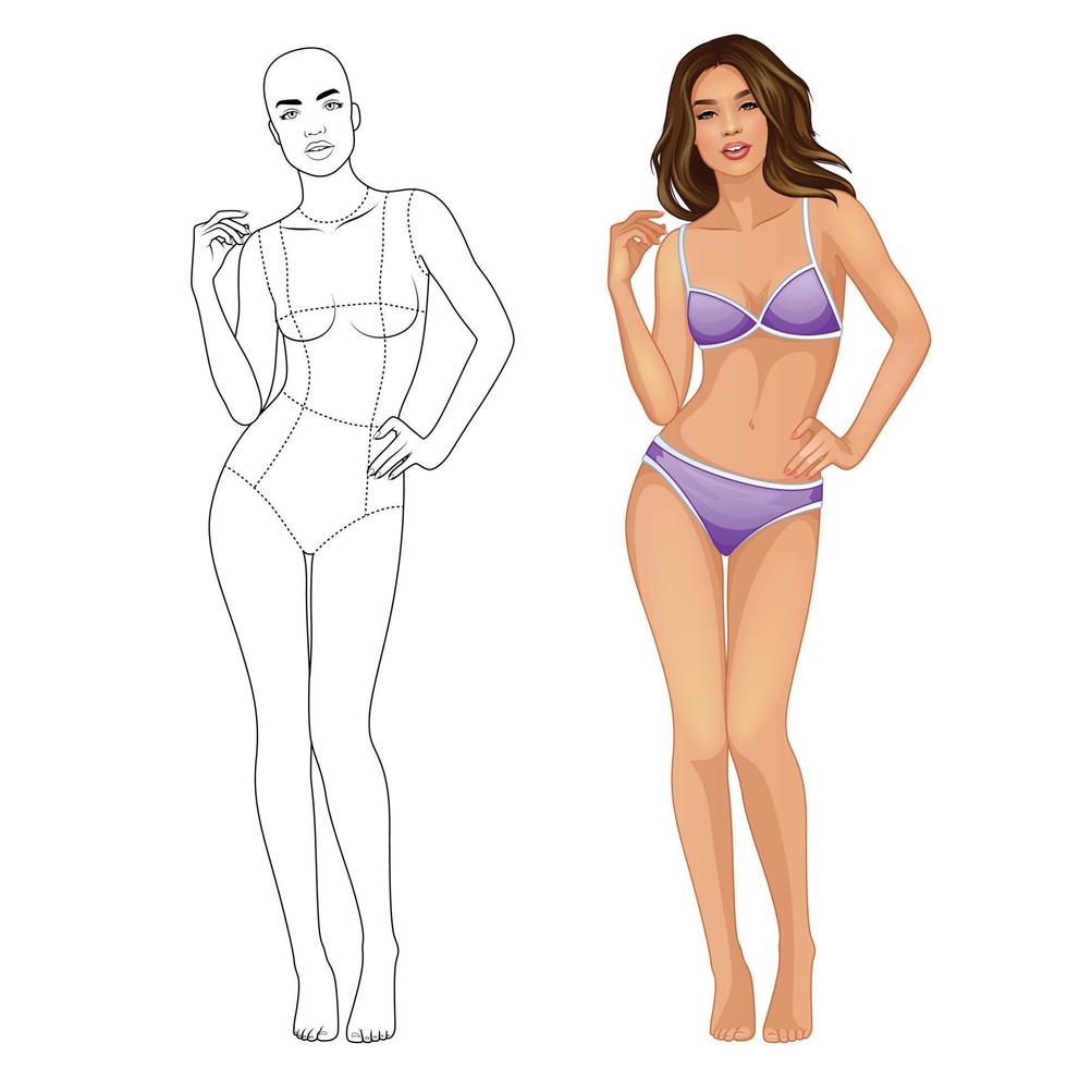 Fashion illustration female figure body template for fashion design vector