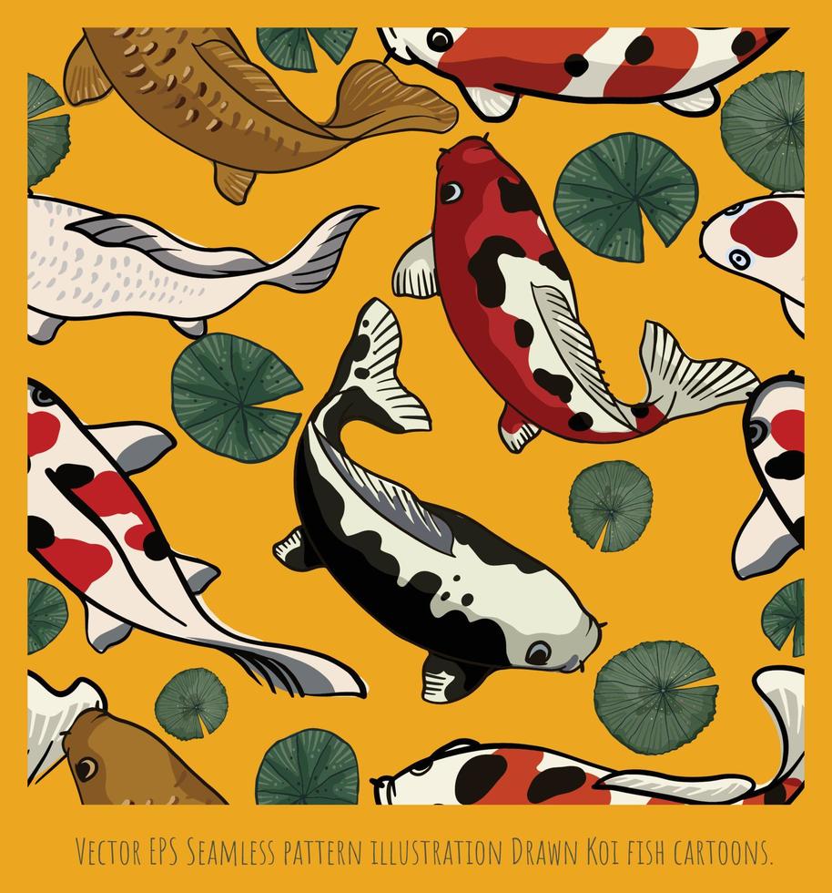 Vector EPS Seamless pattern illustration Drawn Koi fish cartoons