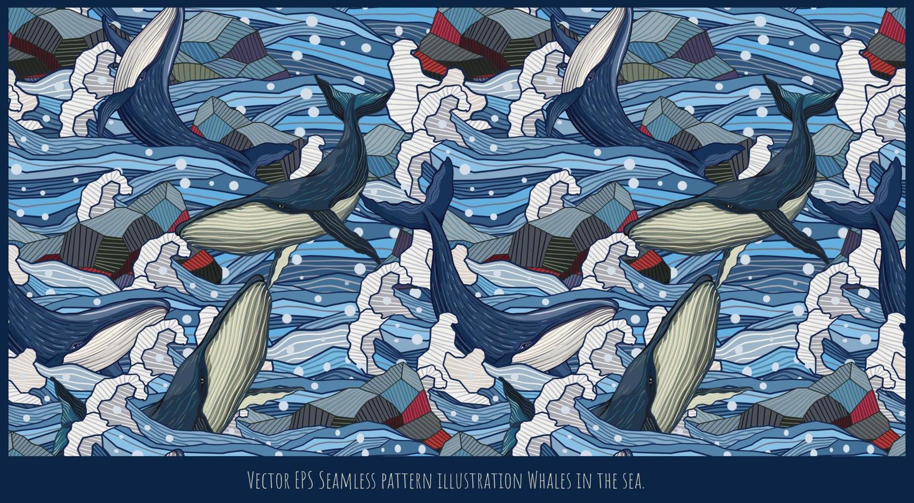 Vector EPS Seamless pattern illustration Whales in the sea