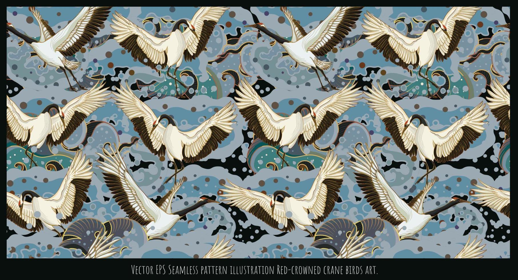 Vector EPS Seamless pattern illustration Red-crowned crane birds art