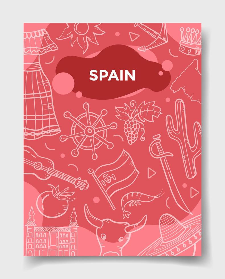 España país nación con estilo doodle para plantilla de pancartas, folletos, libros y portada de revista vector