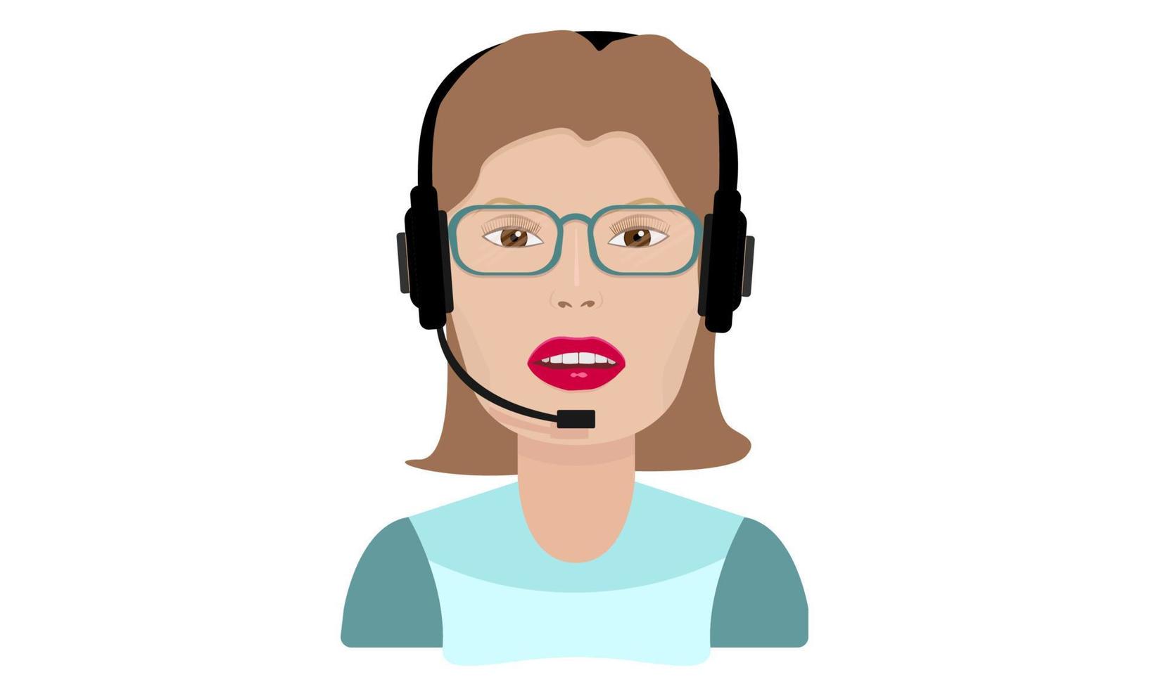 Portrait of a beautiful call center woman operator with headset. Vector illustration