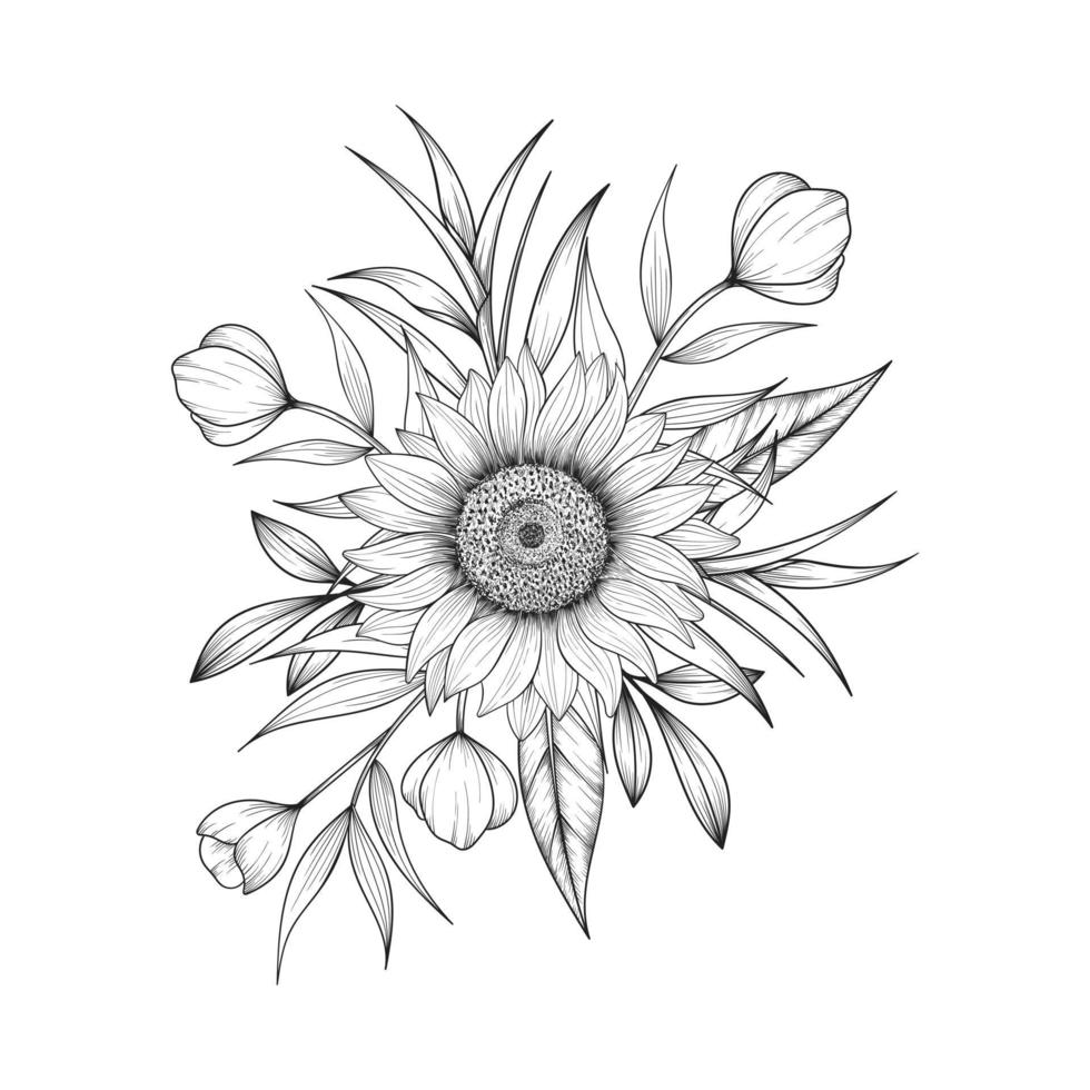 Hand drawn floral boutique drawing illustration isolated on white background. vector