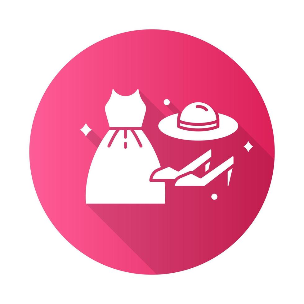 icono de glifo de larga sombra de diseño plano rosa de moda de mujer. ropa y complementos de lujo. zapatos femeninos. detalles de la ropa. departamento de comercio electrónico, categorías de compras online. ilustración de silueta de vector