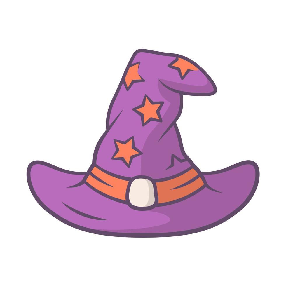 Wizard hat purple color icon. Witch magic cap. Magician, sorceress cap. Halloween costume accessory. Witchcraft, sorcery fantasy item. Wicked wizard object. Isolated vector illustration