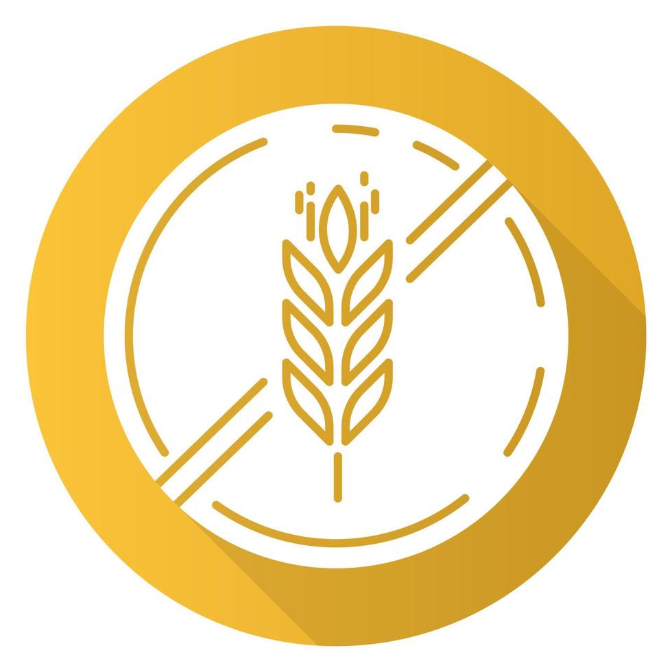 Icono de glifo de larga sombra de diseño plano amarillo sin gluten. alimentos orgánicos. ingrediente libre de producto. pan saludable. Dieta nutritiva, alimentación saludable. prevención celíaca. ilustración de silueta de vector