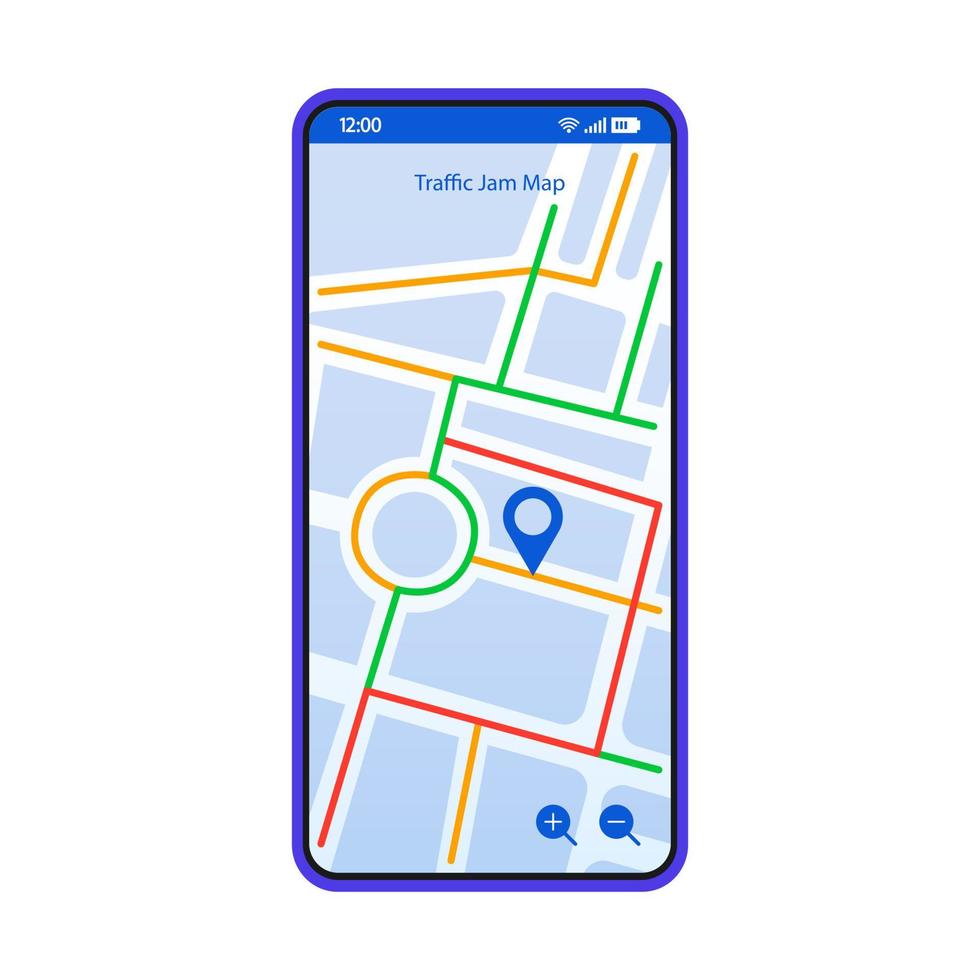 Traffic jam map smartphone interface vector template