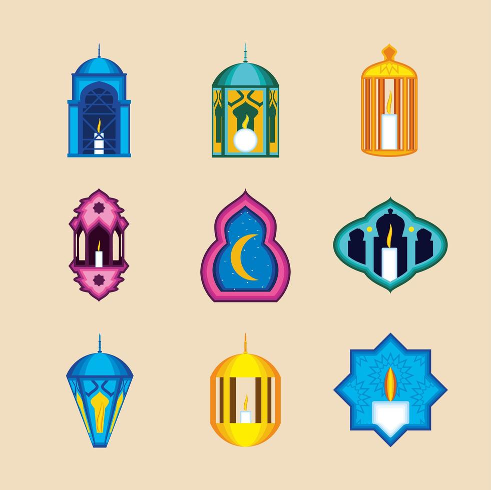 set arabian lanterns vector