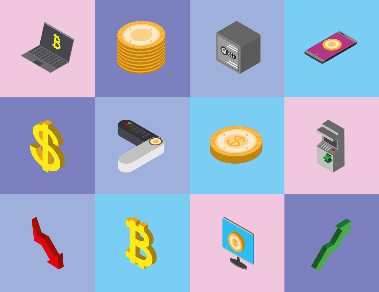 isometric money set vector