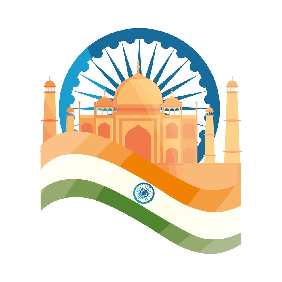 india flag and temple vector