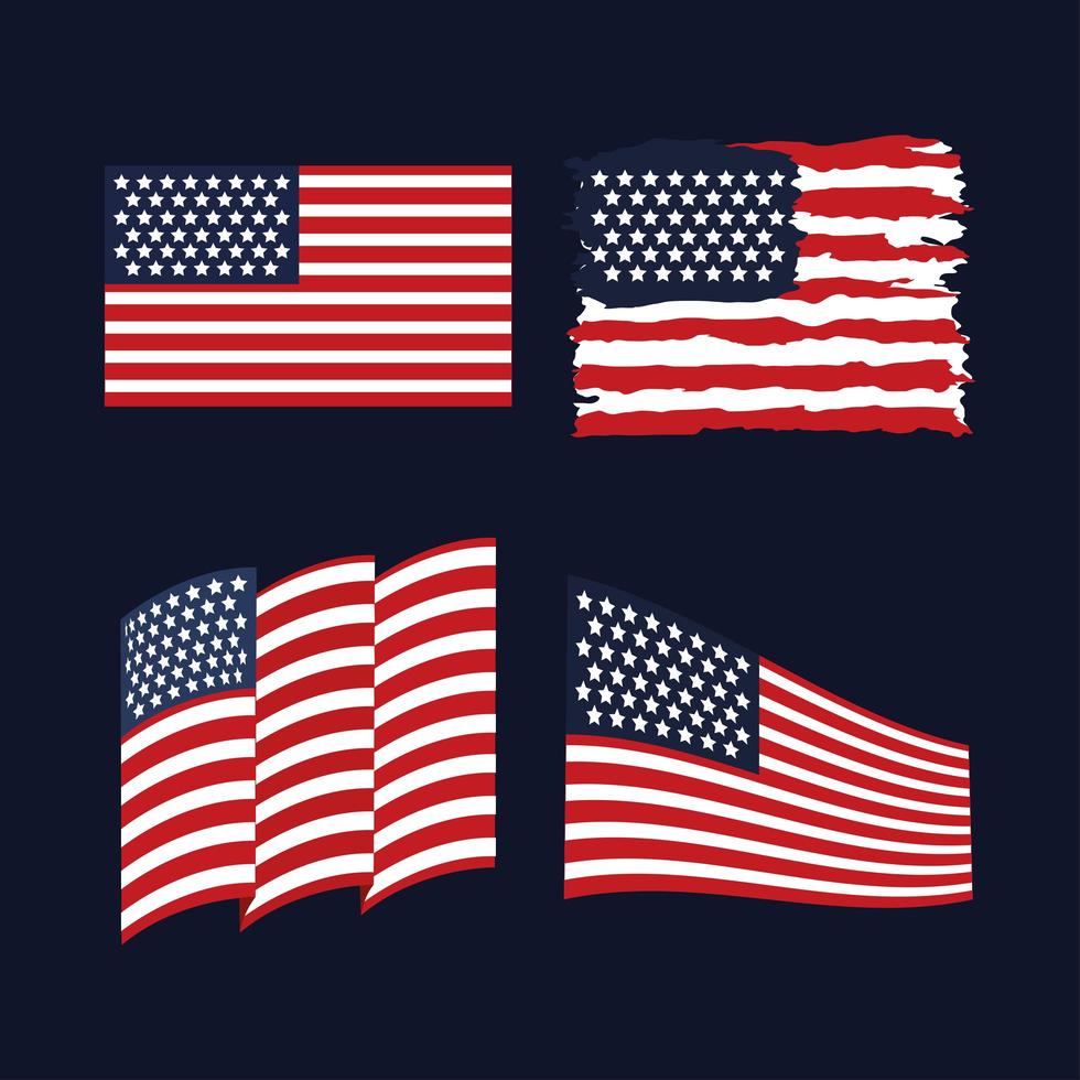 american flags set vector