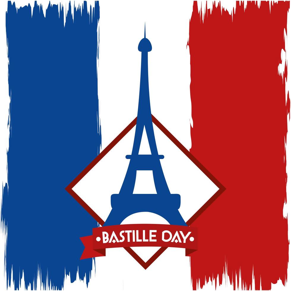 día de la bastilla torre eiffel en la bandera vector