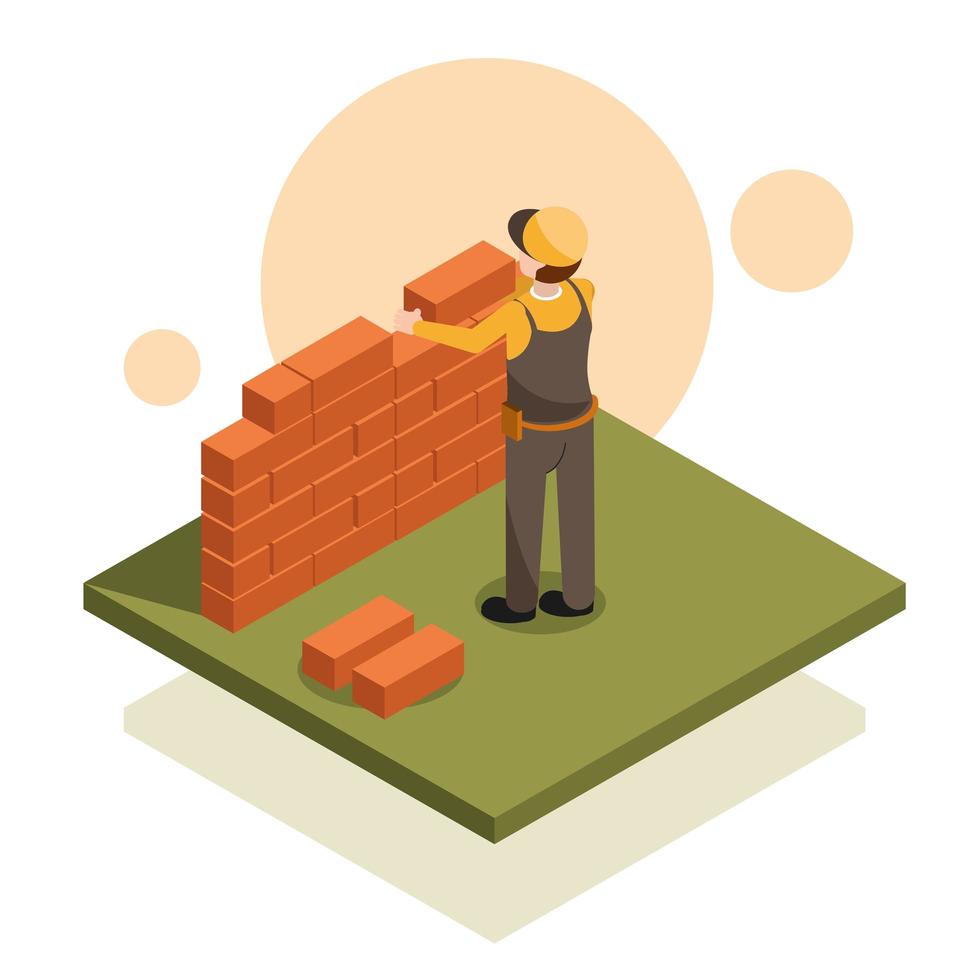 man building bricks wall vector