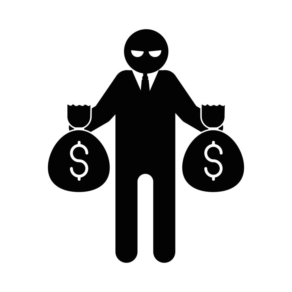 corrupt man with money bags vector