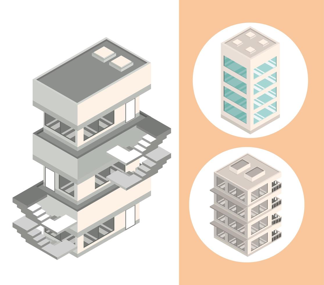 set isometric buildings vector