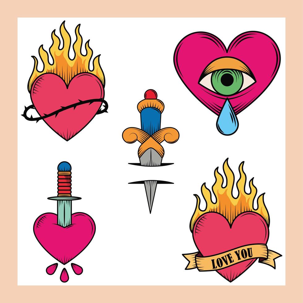 old school tattoo icons vector