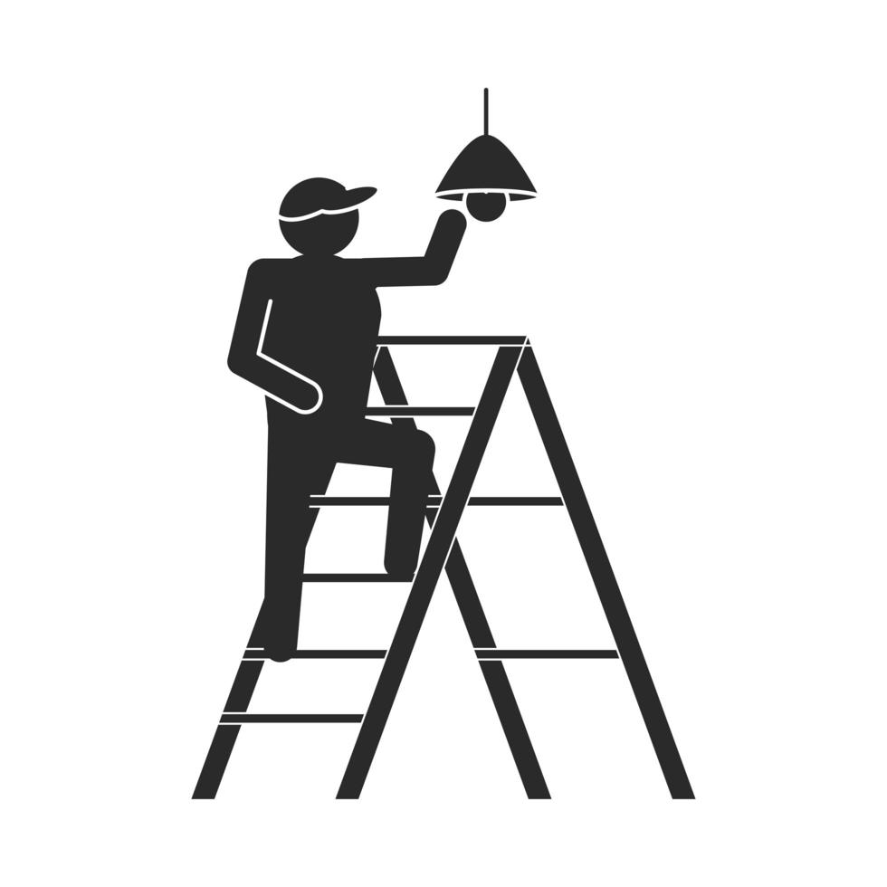 worker installing lamp vector