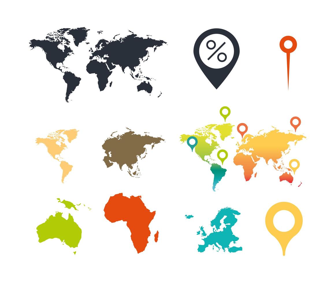 mapa del mundo continentes atlas vector