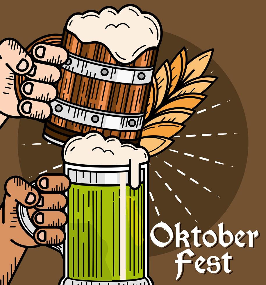 oktoberfest hands with beers vector