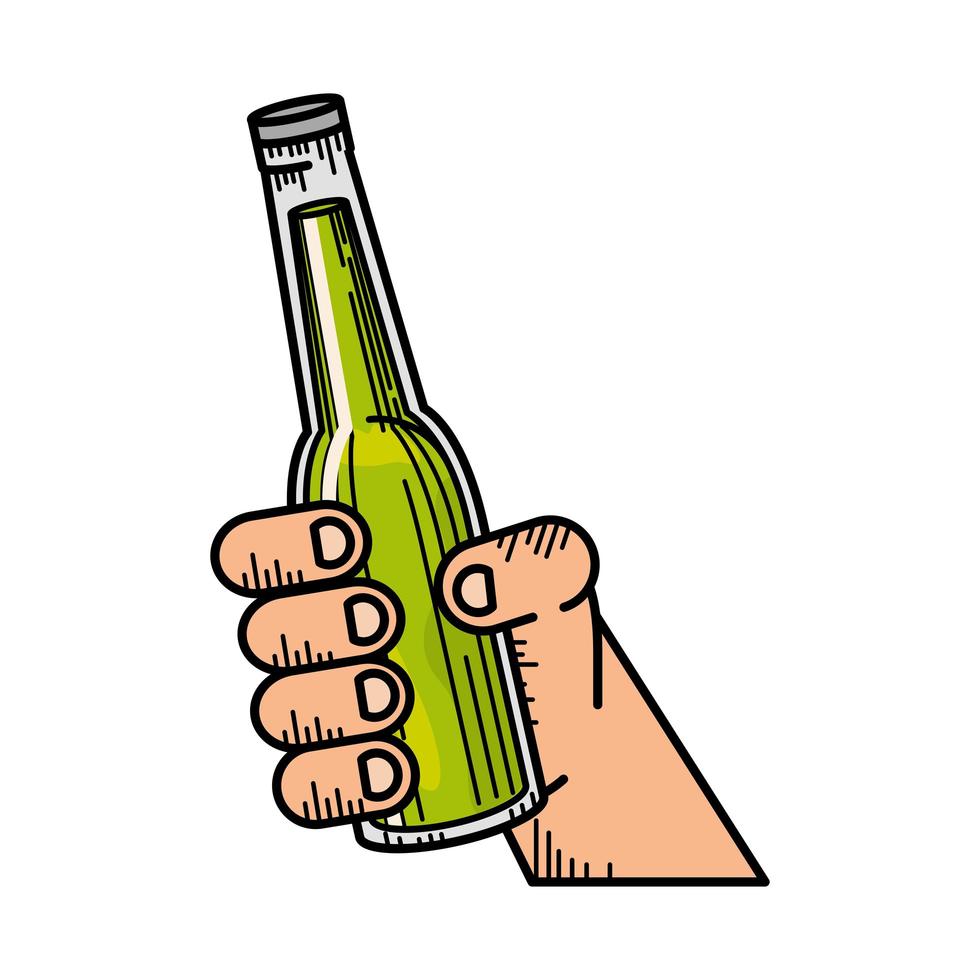 hand with bottle beer vector