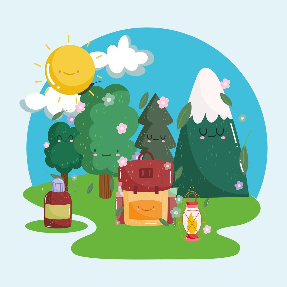 cute nature camping equipment vector