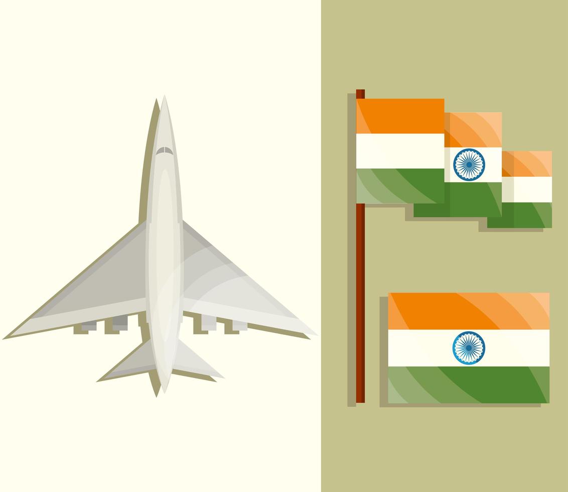 india plane and flags vector