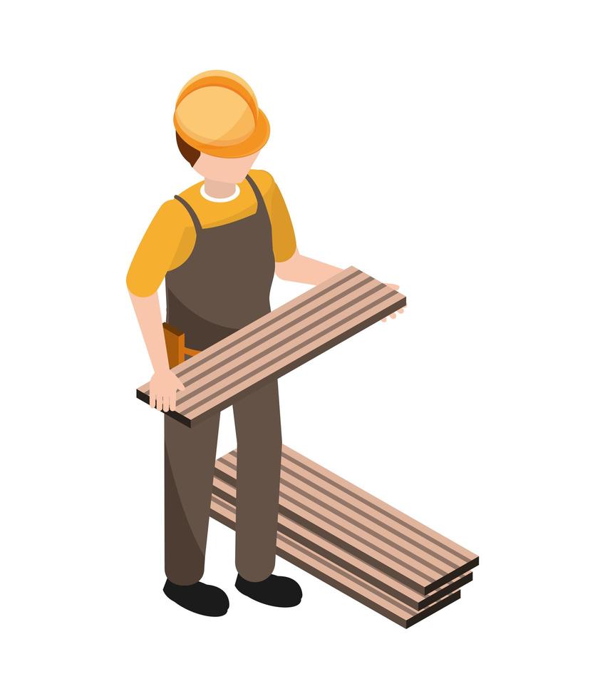 worker with wooden boards vector