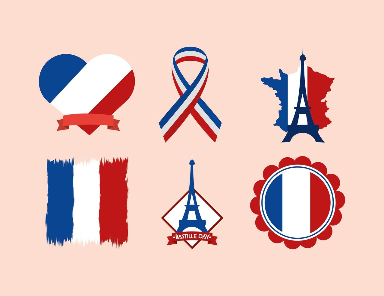 conjunto de torre eiffel de bandera francesa vector