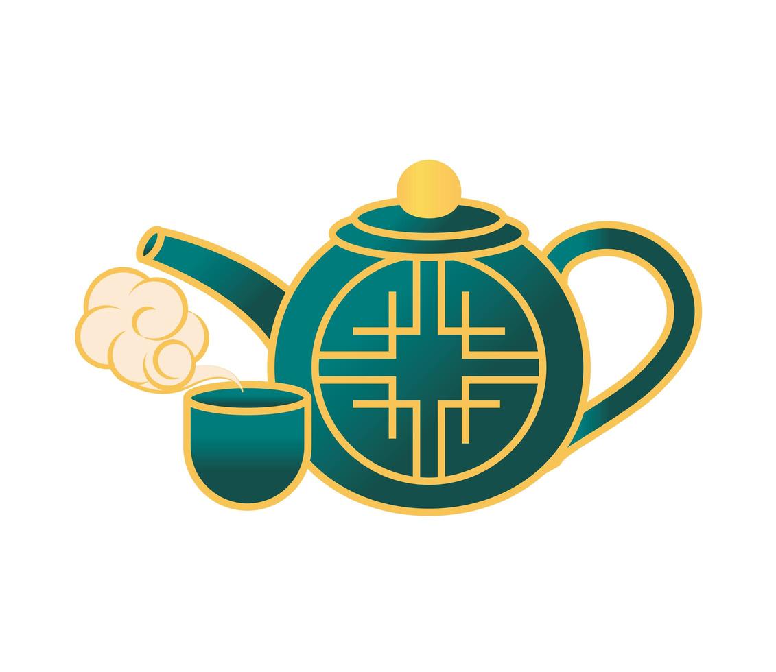 tetera china y taza vector