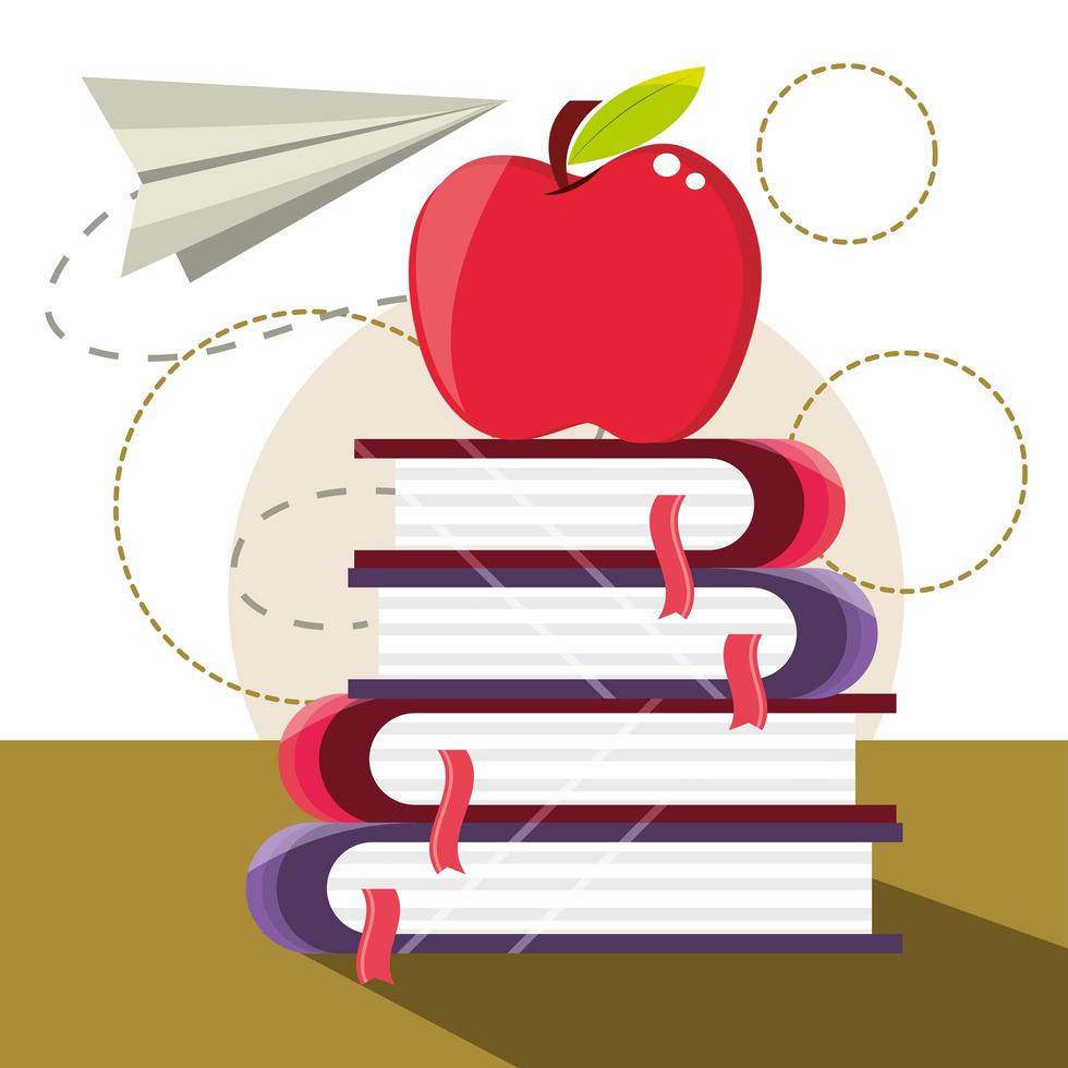 libros educativos y manzana vector
