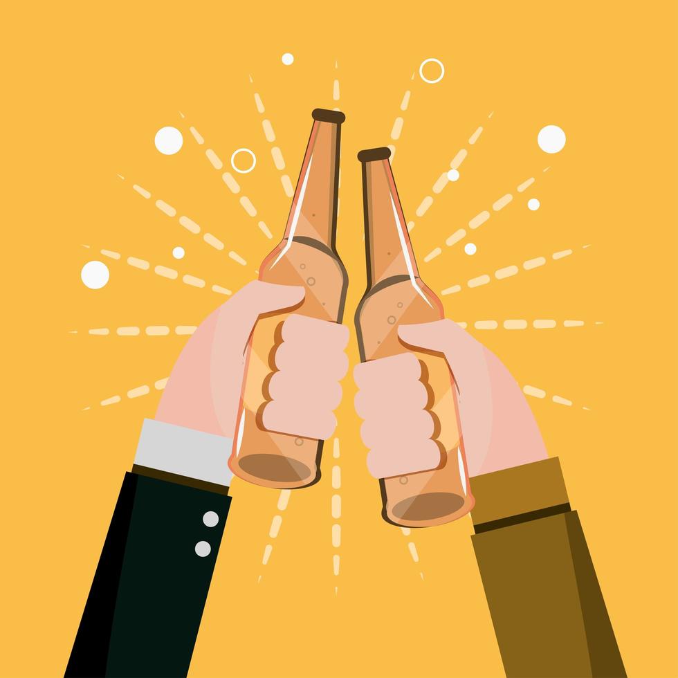 hands with beer bottles vector