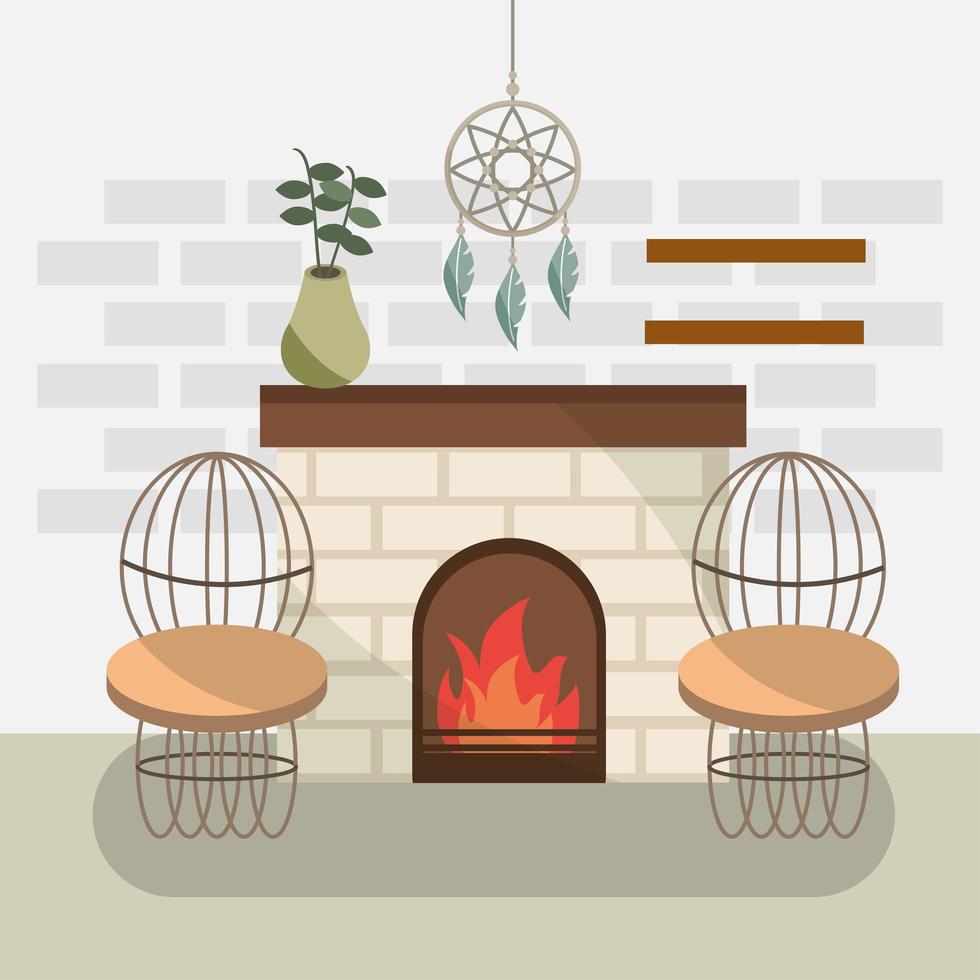 home chimney and chairs vector