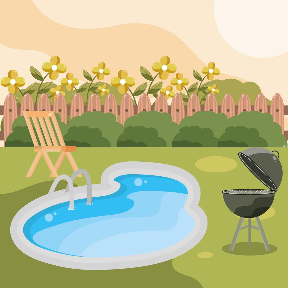 backyard with pool vector