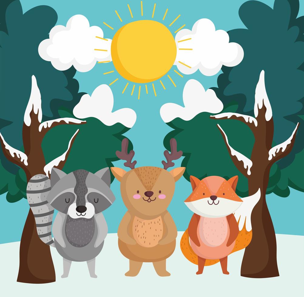 escena de invierno y animales. vector