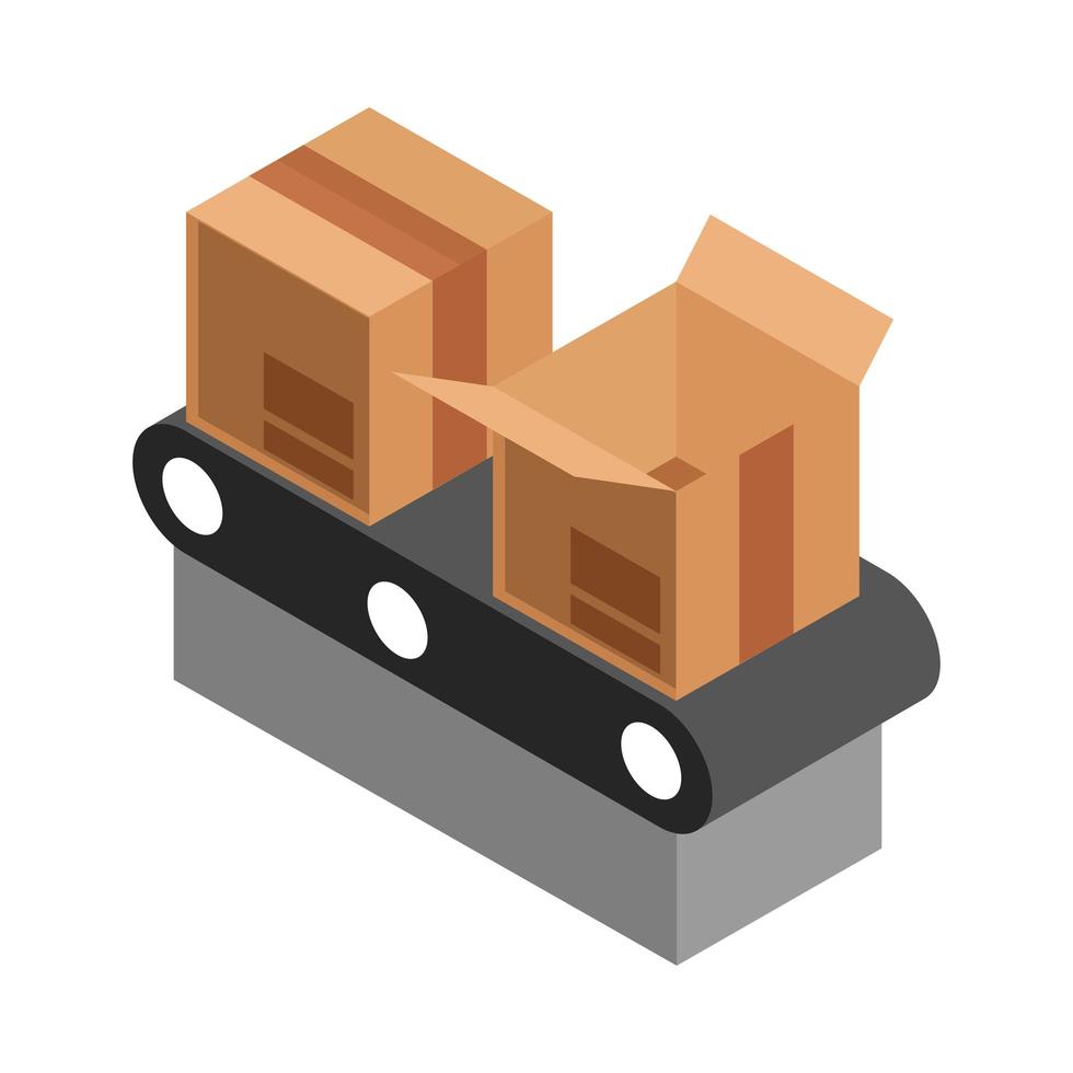boxes on conveyor roller vector