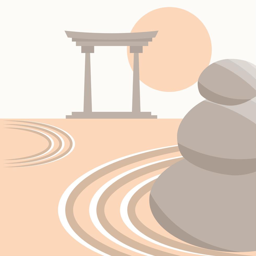 zen garden with gate vector