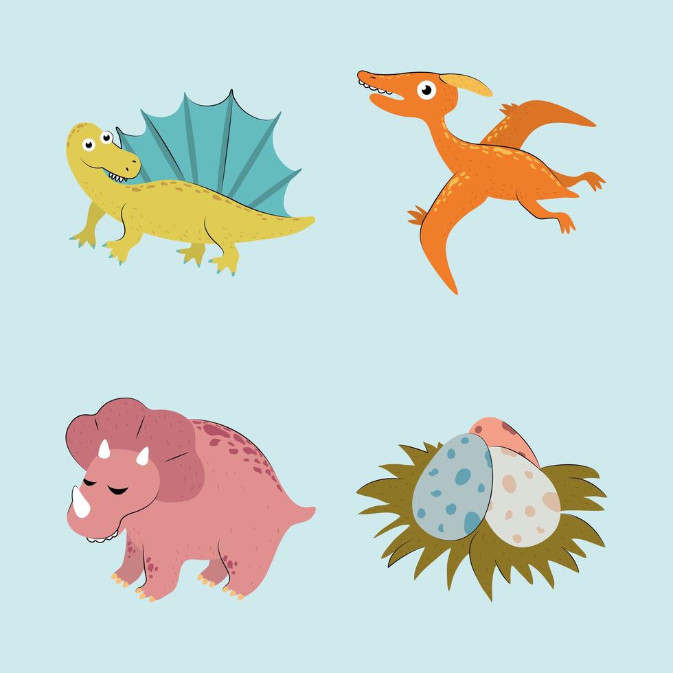 set dinosaur and eggs vector