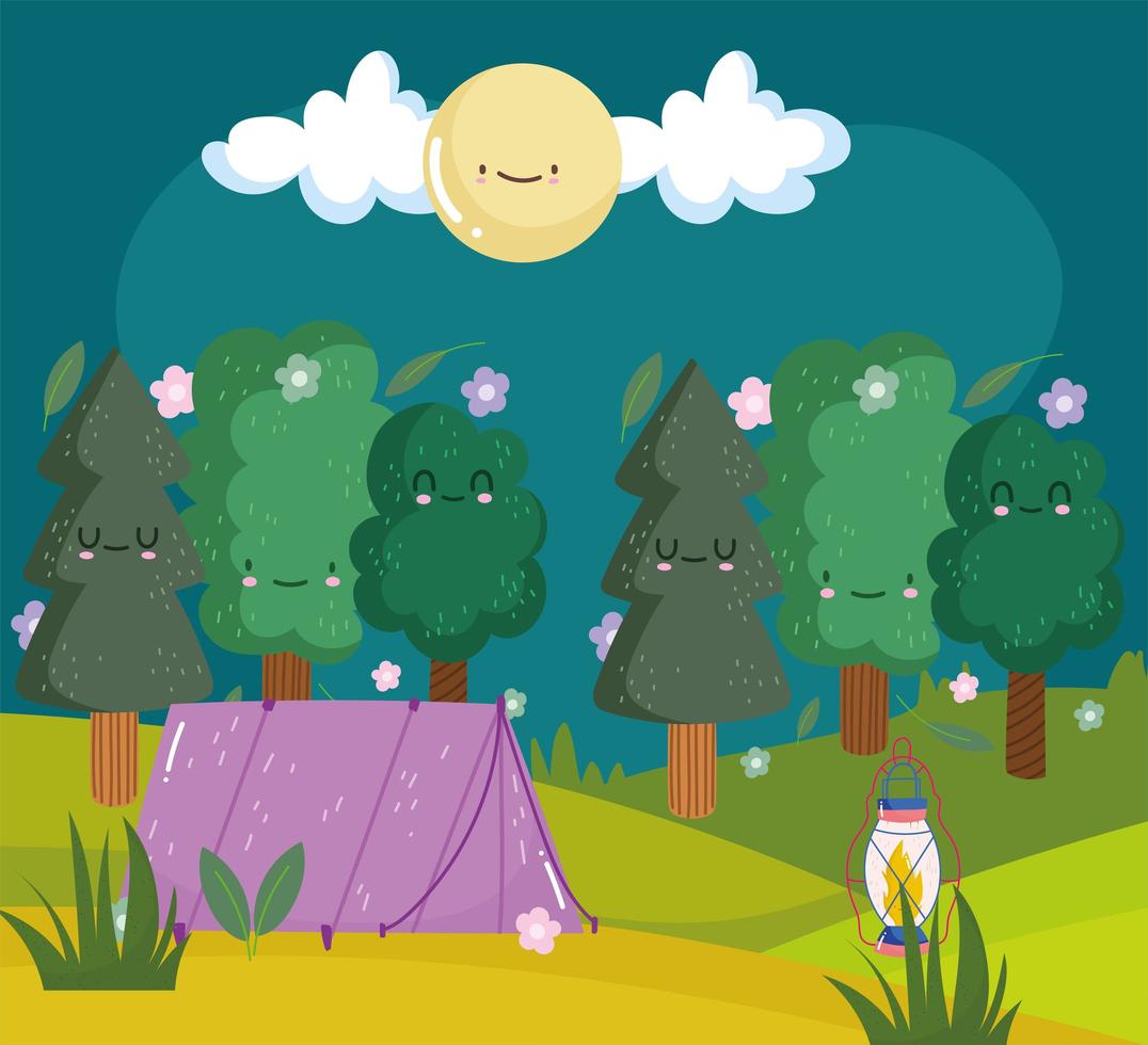 cute trees tent camping tent vector